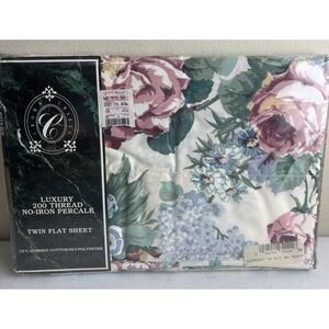 Crown Crafts LINDSEY FLORAL Twin Flat Sheet Cottagecore Farmhouse NEW VTg